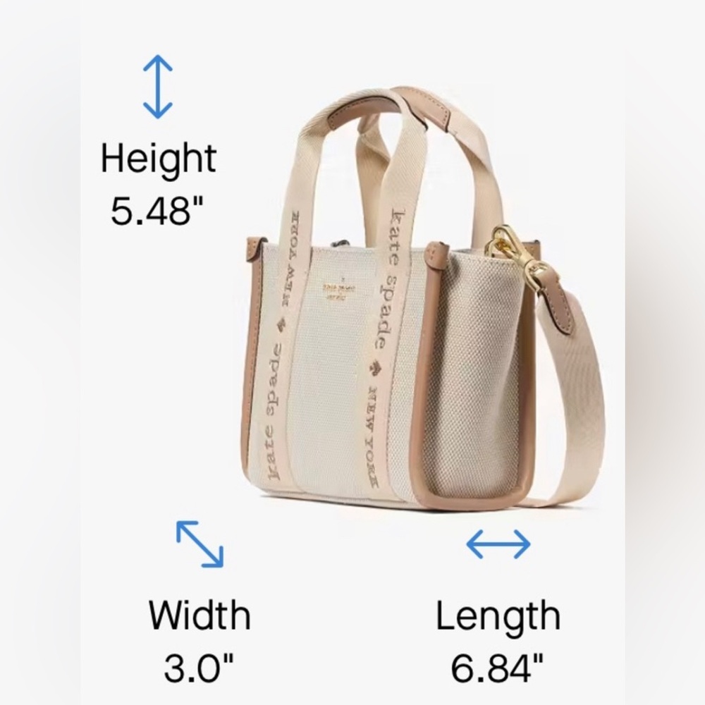 kate spade Kip Canvas Mini Tote crossbody handbag beige, removable strap, logo - Picture 4 of 13